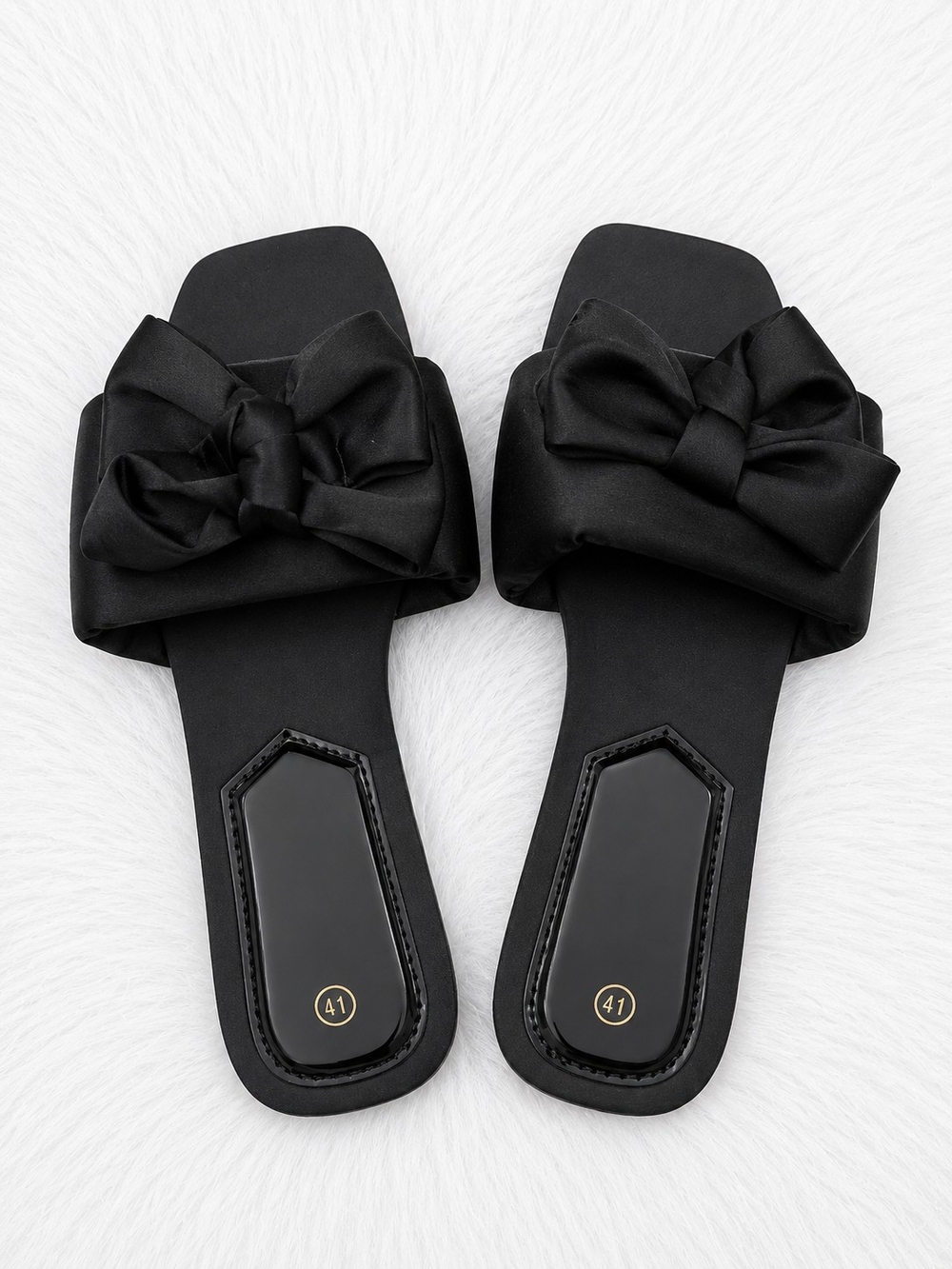 Black Bow Slide Sandals for Women